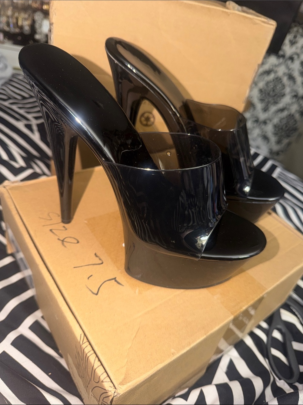 Black Clear Slide Platform Heels